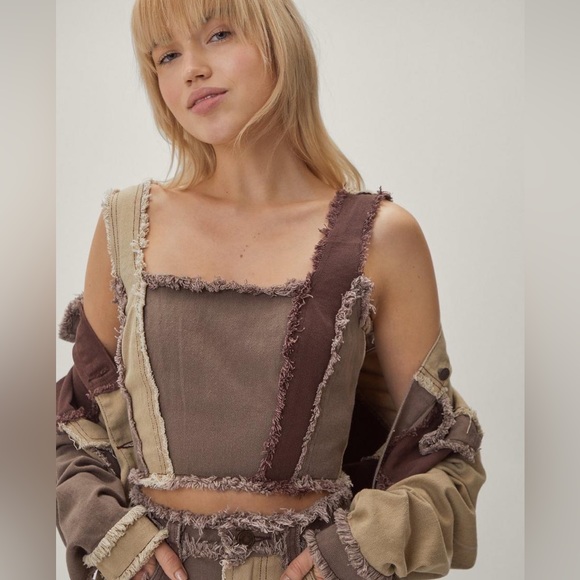 Nasty Gal Tops - NASTY GAL Patchwork Frayed Seam Corset Cropped Top size Large
